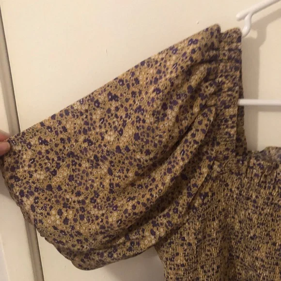 Free the Roses Floral Smocked Tiered Dress with puff sleeves cottage core size L - Picture 4 of 11